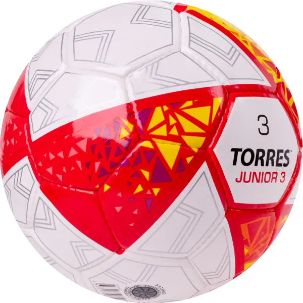 Мяч футб. TORRES Junior-3, F323803, р.3,глянц.ПУ, 4 сл, 32 п,руч.сш,бел-крас-жел за 2&nbsp;070.60 ₽ в Саратове