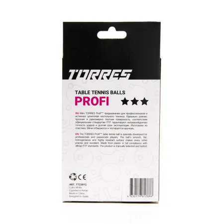 Мяч для наст. тенниса TORRES Profi 3*, TT23012, диам. 40+мм, упак. 6 шт, белый за 338.30 ₽ купить в Саратове