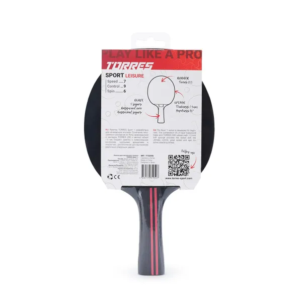 Ракетка для н/т TORRES Sport 1*, TT23005 для любителей, накладка 1,5 мм, конич. ручка за 991.10 ₽ в Саратове