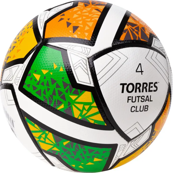 Мяч футзал. TORRES Futsal Club, FS323764, р.4, 10 пан. ПУ, 4 под. сл, гибрид. сш. бело-зел-оранж за 2&nbsp;264.40 ₽ в Саратове